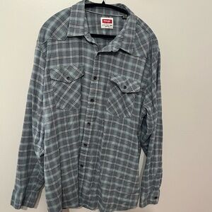 Wrangler Men's Blue Gray Checkered Button Down Shirt XXL